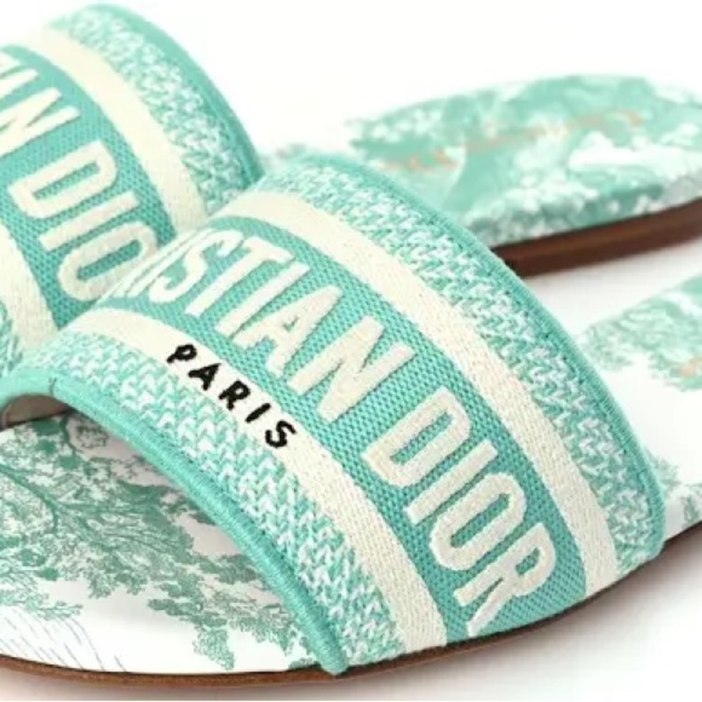 Christian Dior “Aquamarine” Dway Toile Slide Sandals - Picture 5 of 12